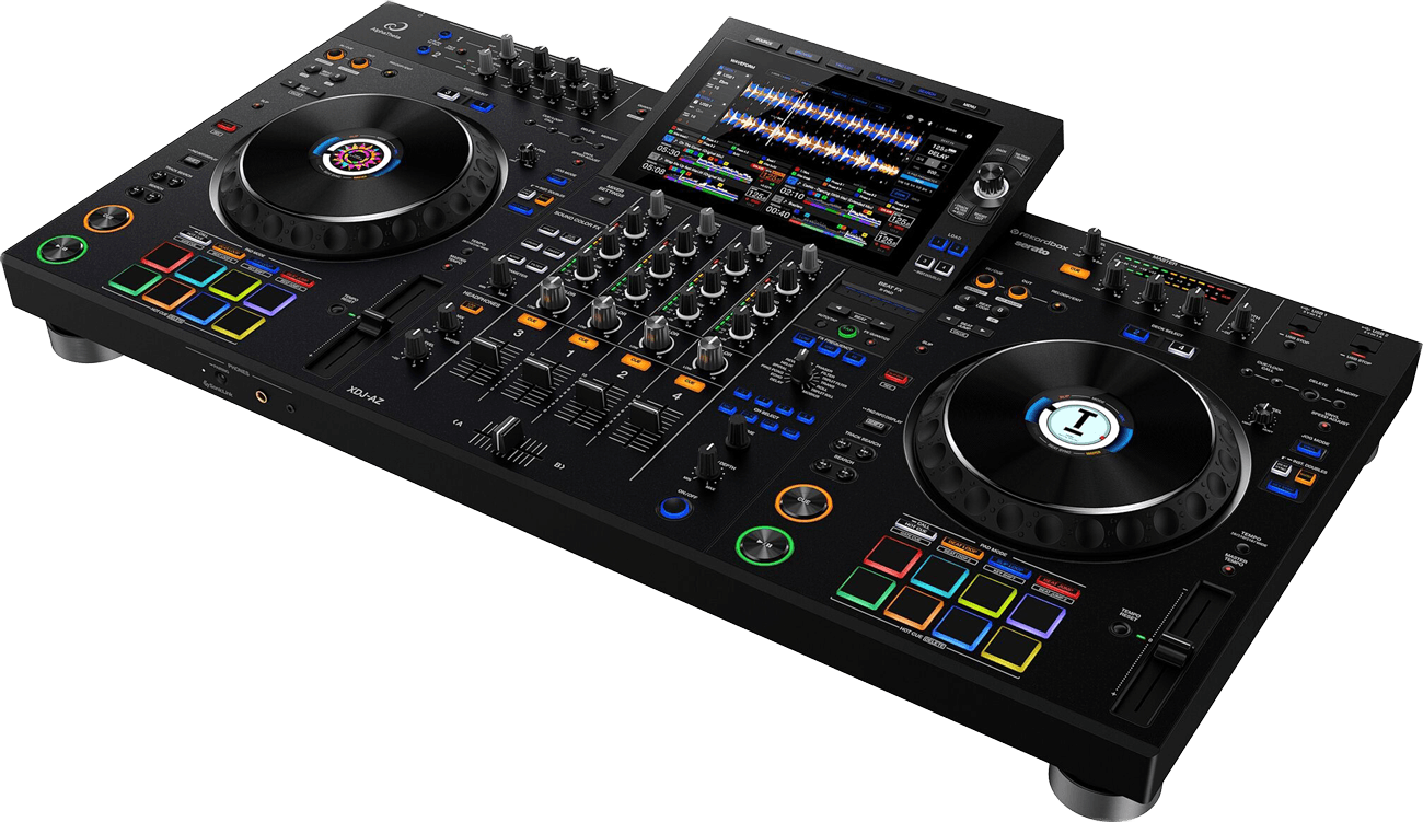 Controlador DJ todo en uno AlphaTheta XDJ-AZ de 4 canales, con dos platos, pantalla táctil de formas de onda y pads de colores
