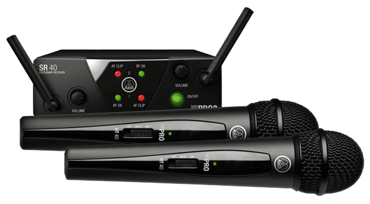 Sistema inalámbrico AKG WMS40 Pro con dos micrófonos de mano y receptor SR40 de doble canal